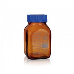 FLACON 500ML VERRE AMBRE ISO GL 80 BOUCHON BLEU + BAGUE x 10 ***