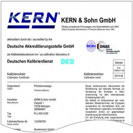 CERTIFICAT DKD POUR POIDS 2g F1/F2 KERN